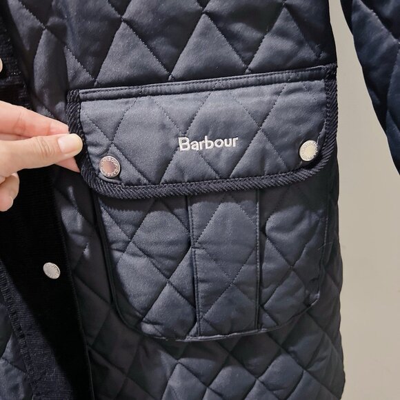 Barbour Tulip Corduroy Trim Quilted Coat Jacket Navy Blue Size US 6 MSRP$465 - Picture 4 of 8